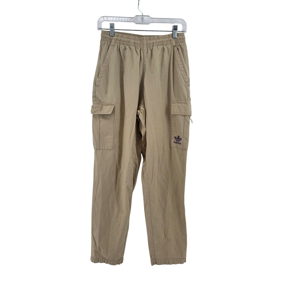 Adidas Originals Women Small Khaki Ripstop Cargo Pants Tan Trefoil Logo Utility